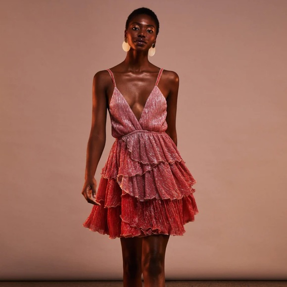 LoveShackFancy Dresses & Skirts - Brand new CHIO plisse fegrade lurex frill dress in Fuchsia